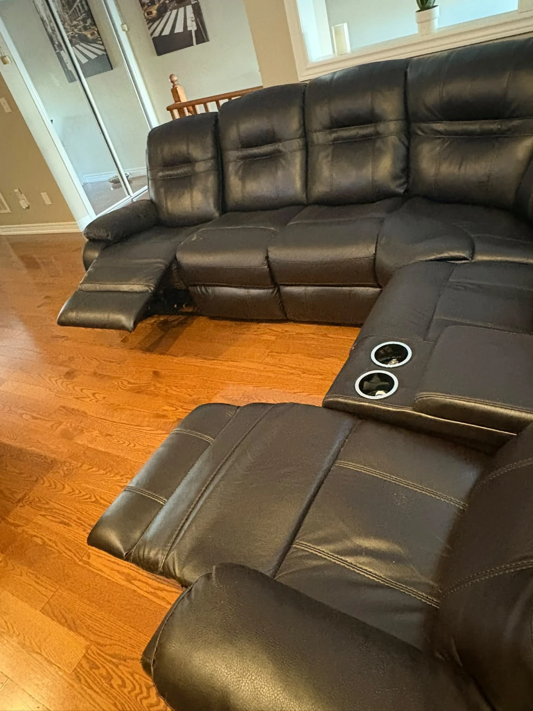 Dark Brown Leather Sectional Sofa with Recliners