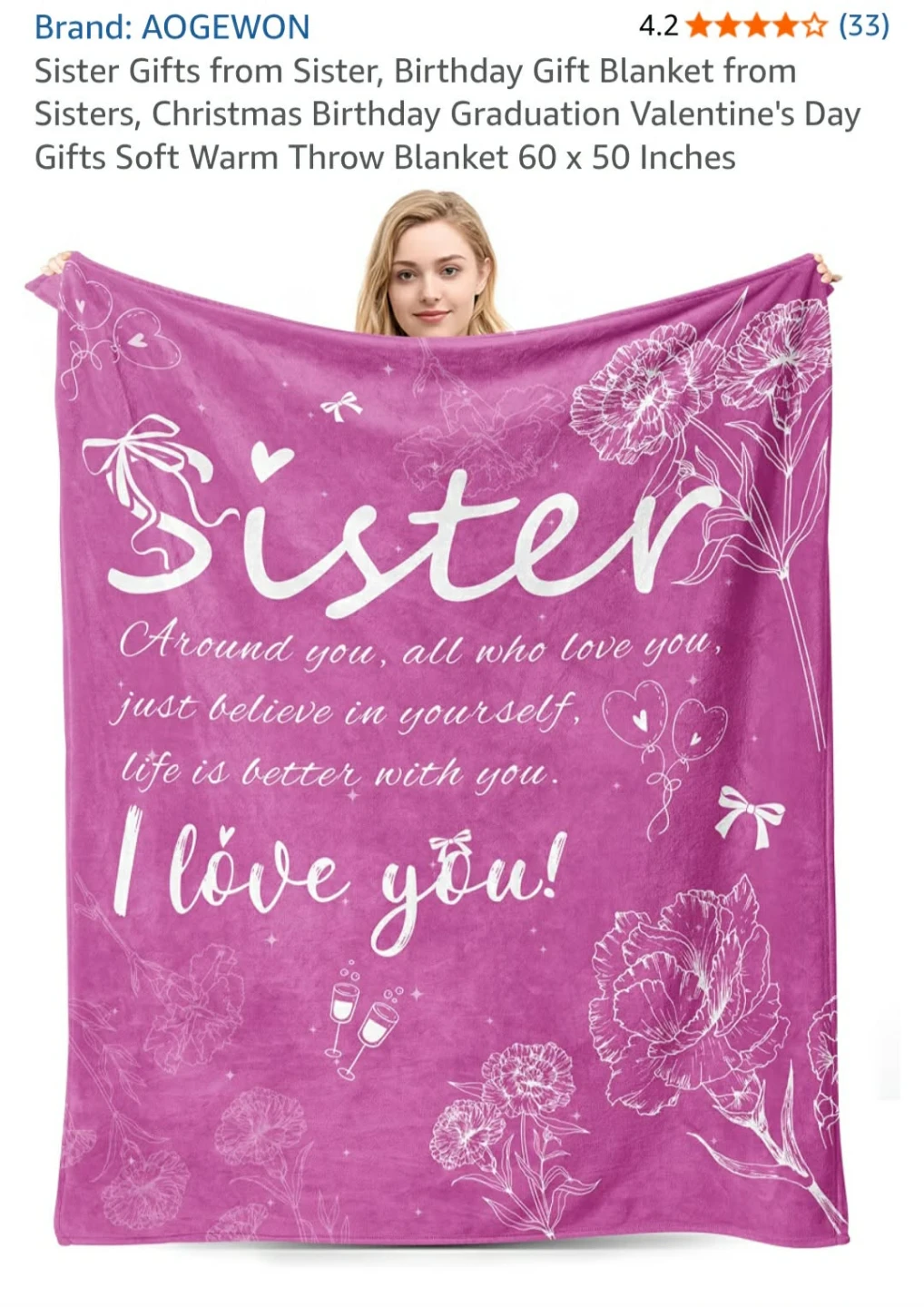 AOGEWON "Sister" Fleece Blanket 60 x 50 Inches