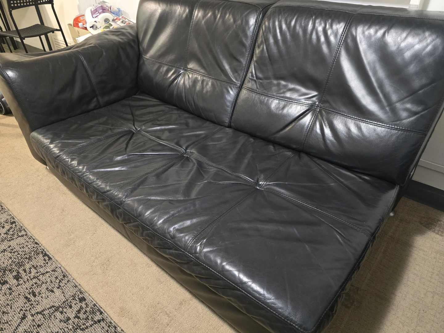 Black Leather Sofa - photo 2