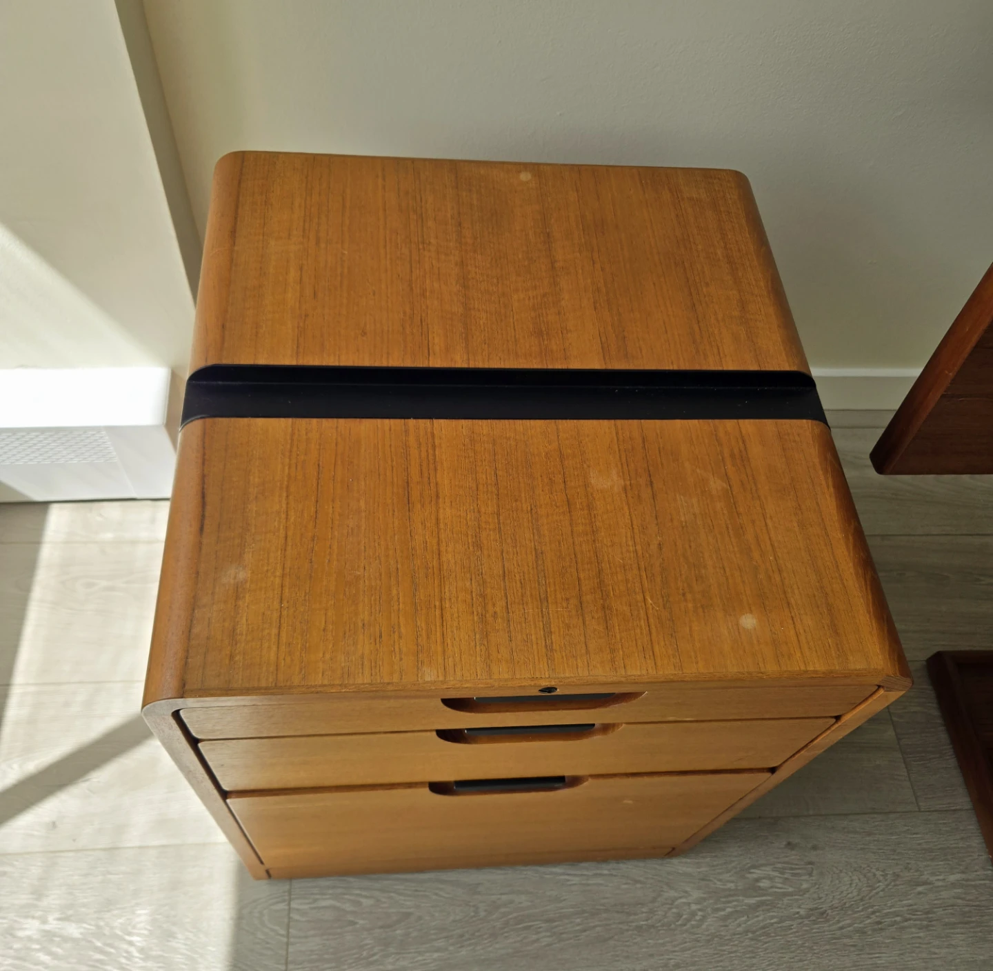 MCM Teak End Table With 3 Drawers On Caster Wheels - photo 5