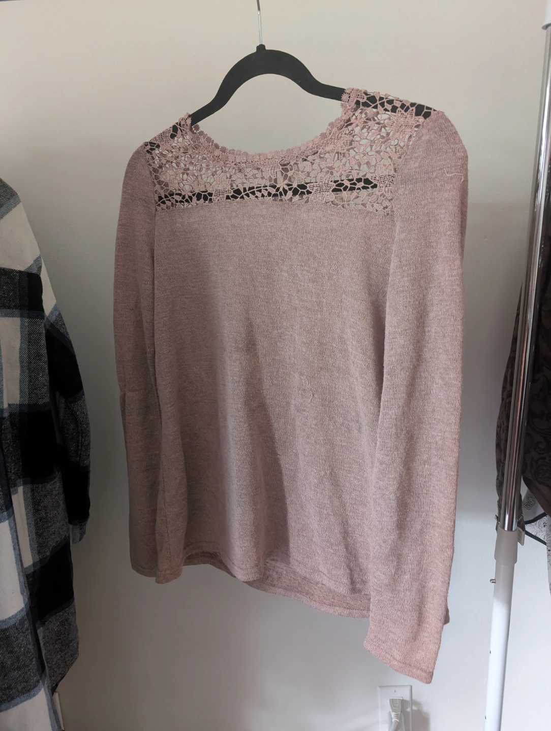 Pink Long Sleeve Top with Lace Detail
