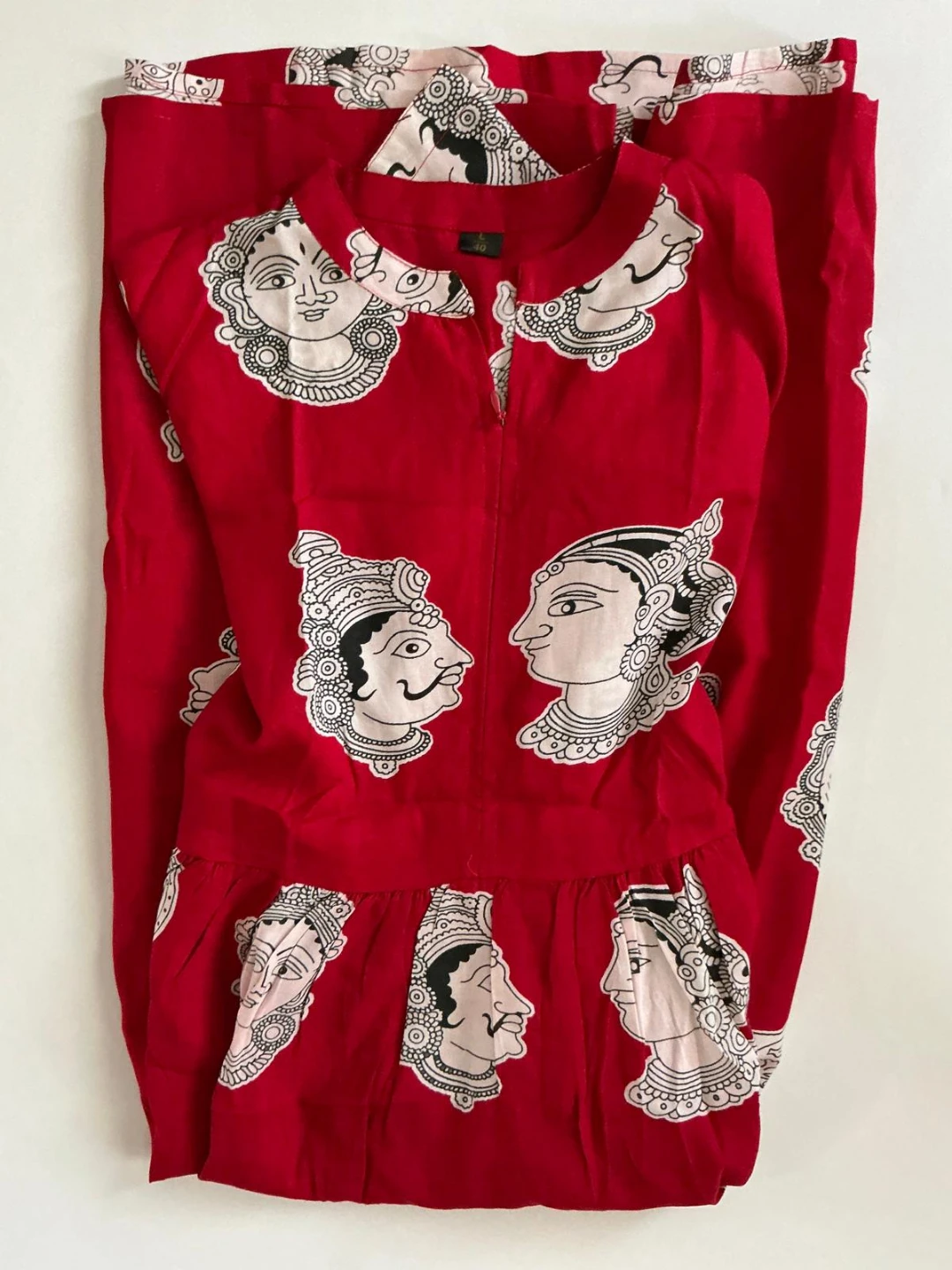 Red Printed Dress with Traditional Motifs - photo 2
