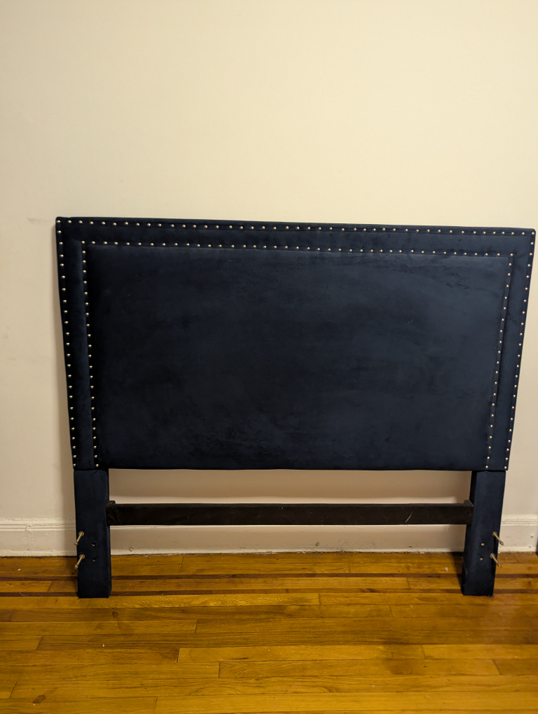 Navy Blue Velvet Headboard with Silver Nailhead Trim - photo 2