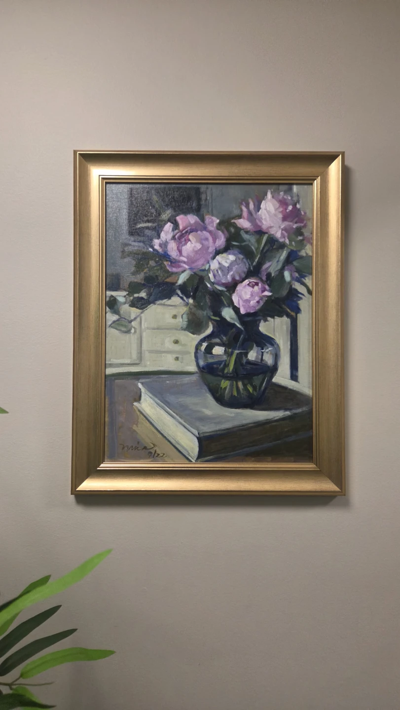 Oil Painting of Pink Peonies in a Vase