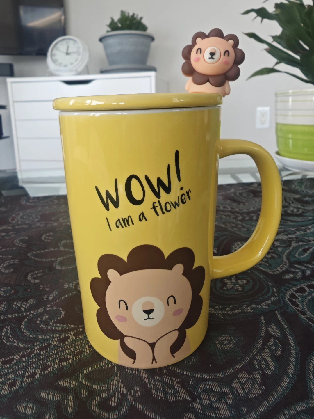 Yellow Lion Mug with Lid