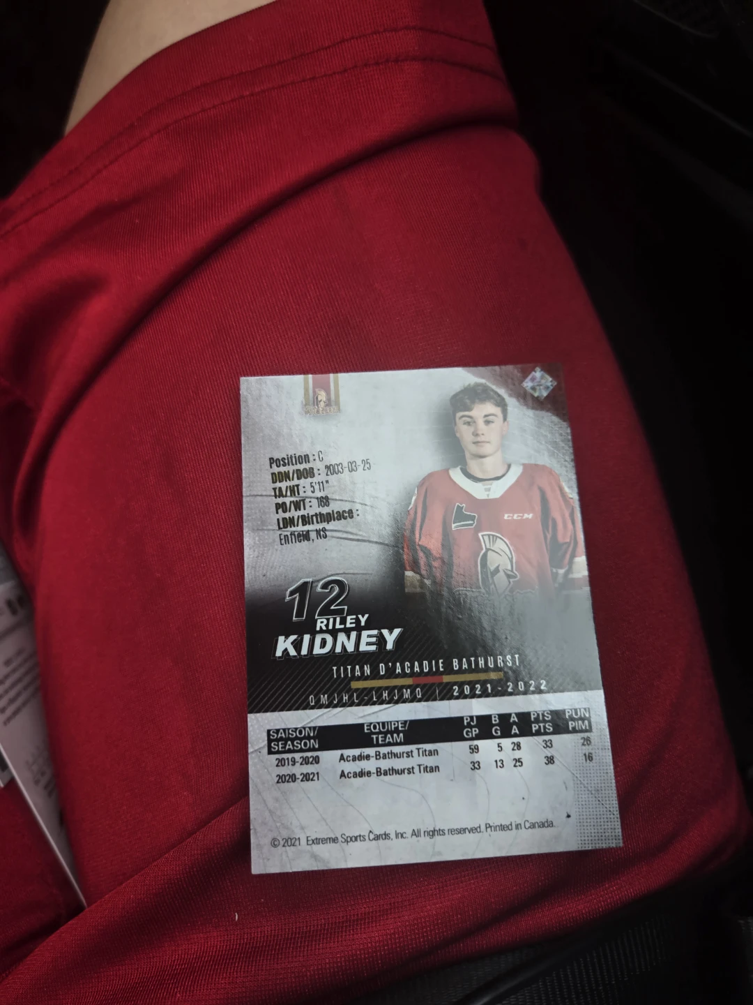Riley Kidney Hockey Card - photo 2