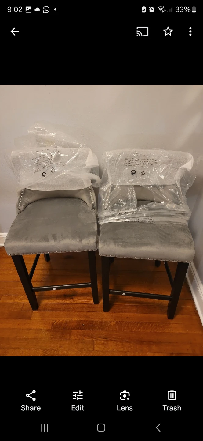Set of 2 Gray Velvet Tufted Bar Stools - photo 3