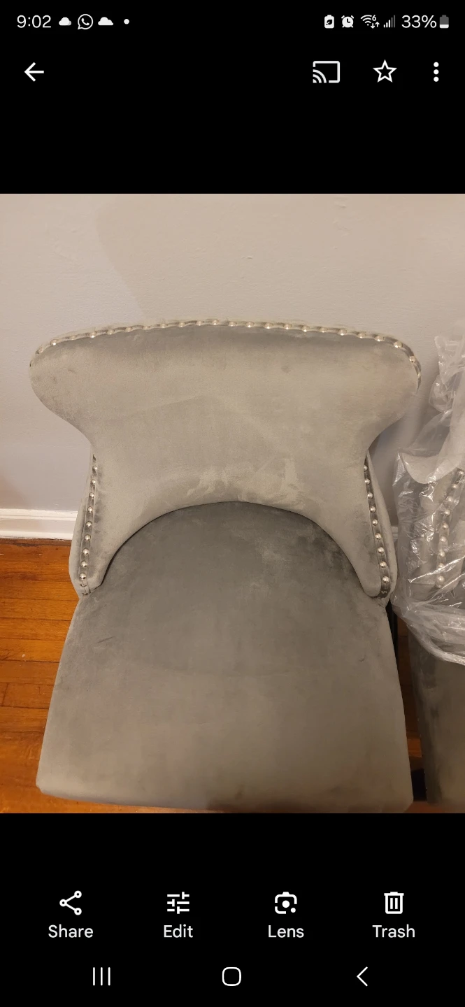 Set of 2 Gray Velvet Tufted Bar Stools - photo 5