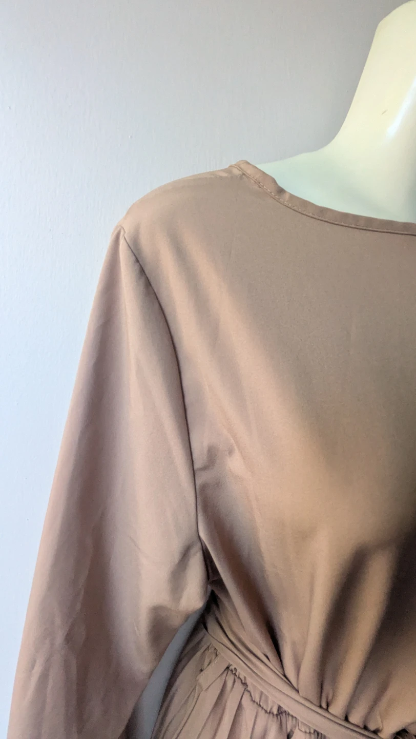 Tan Pleated Midi Dress with Belt sz MEDIUM - photo 4