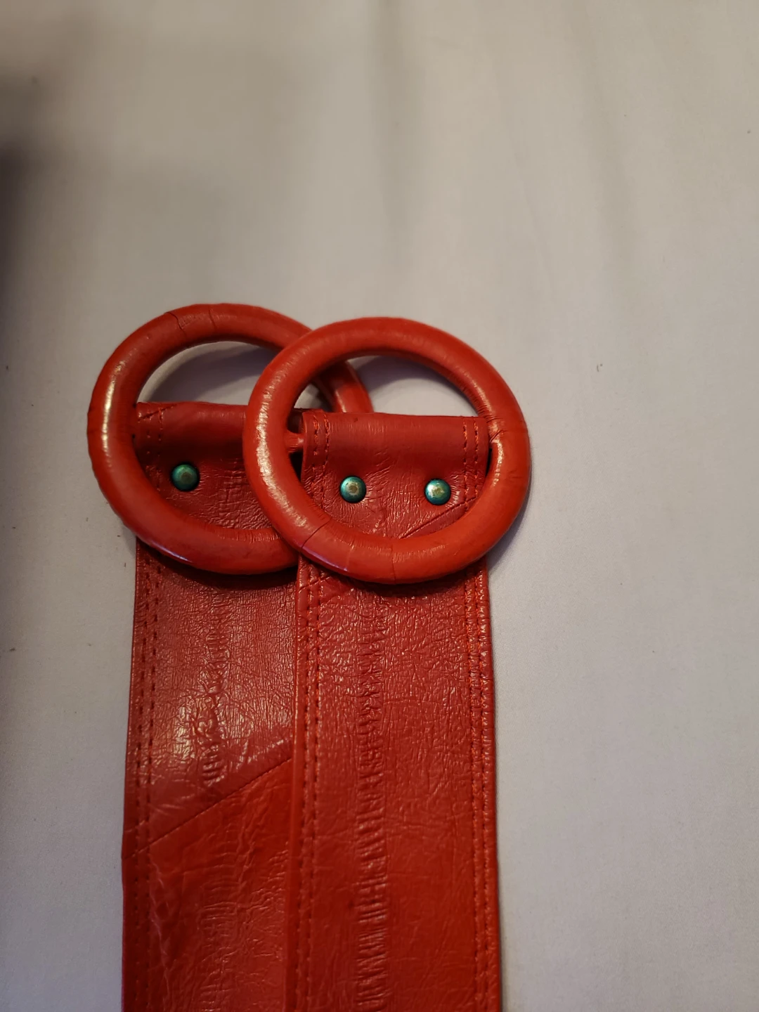 Three Fashion Belts - Red, Grey, and Red with Circular Buckle - photo 5