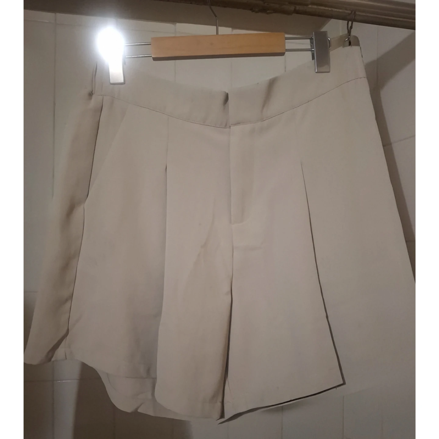 Women's Cream Color Pleated & High-Waisted Shorts