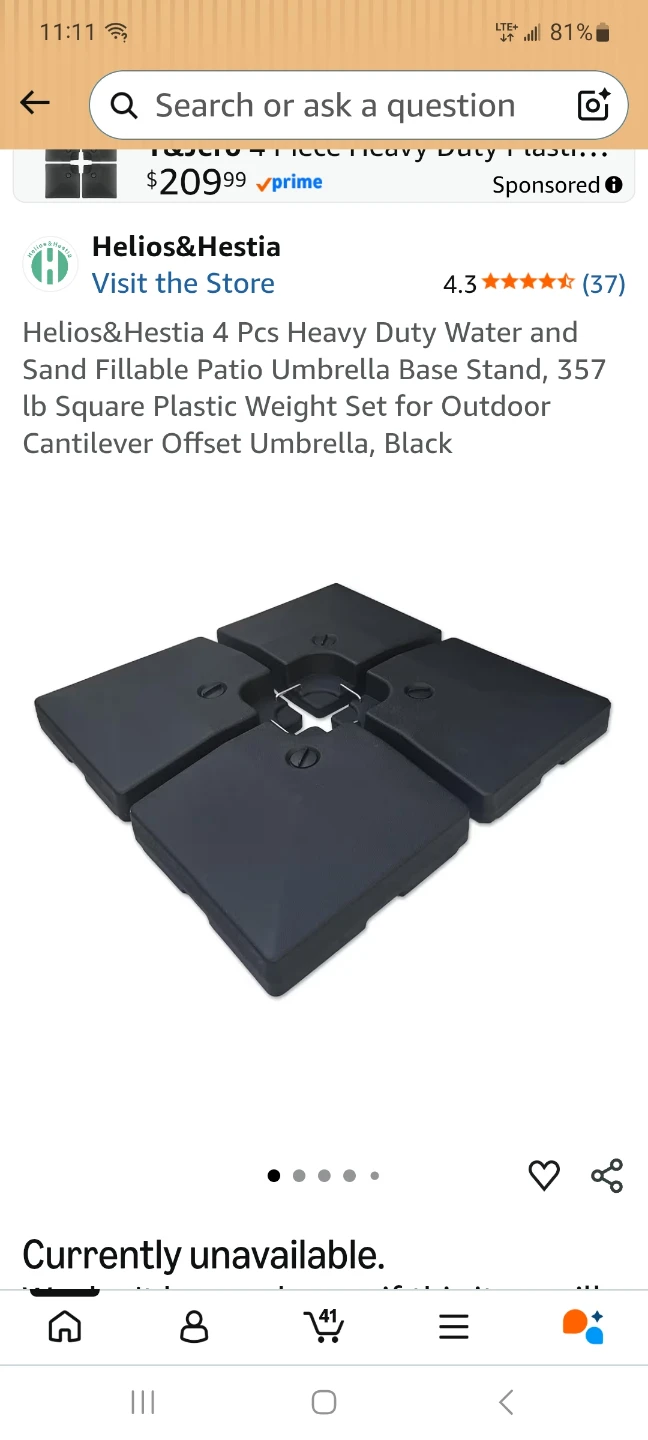4 Pcs Fillable Patio Umbrella Base Weight Set - Black