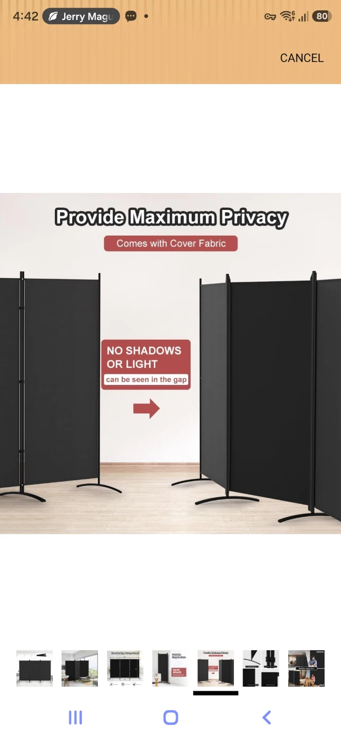 Freestanding Privacy Screen - 3 Panels, Black