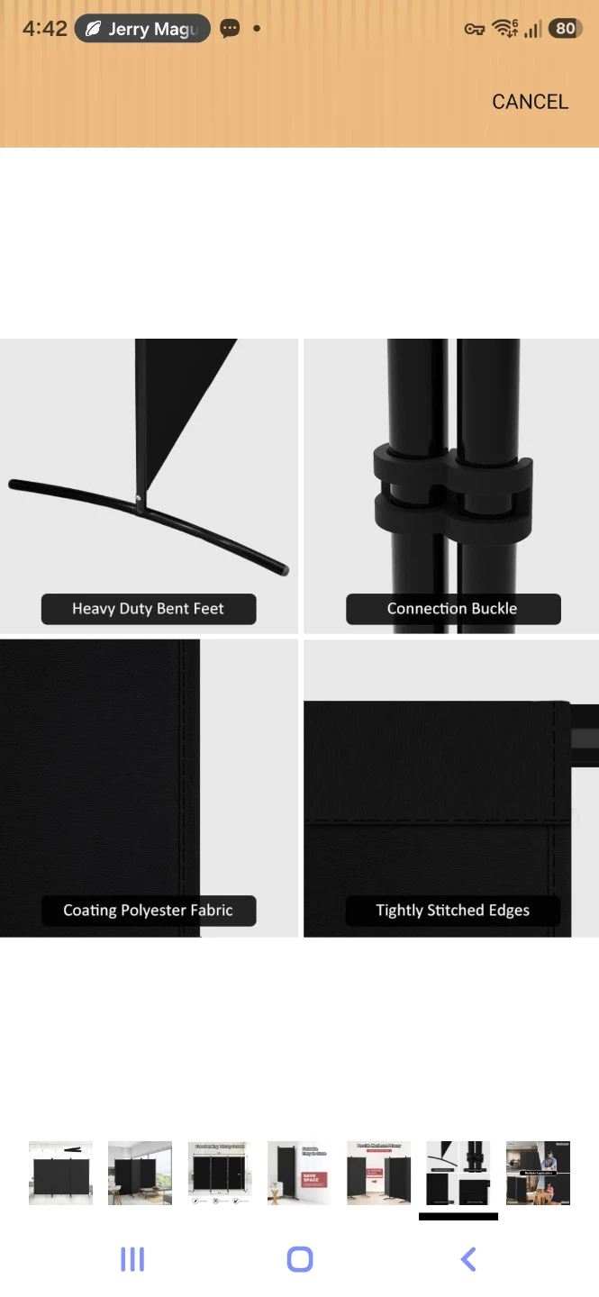 Freestanding Privacy Screen - 3 Panels, Black - photo 2