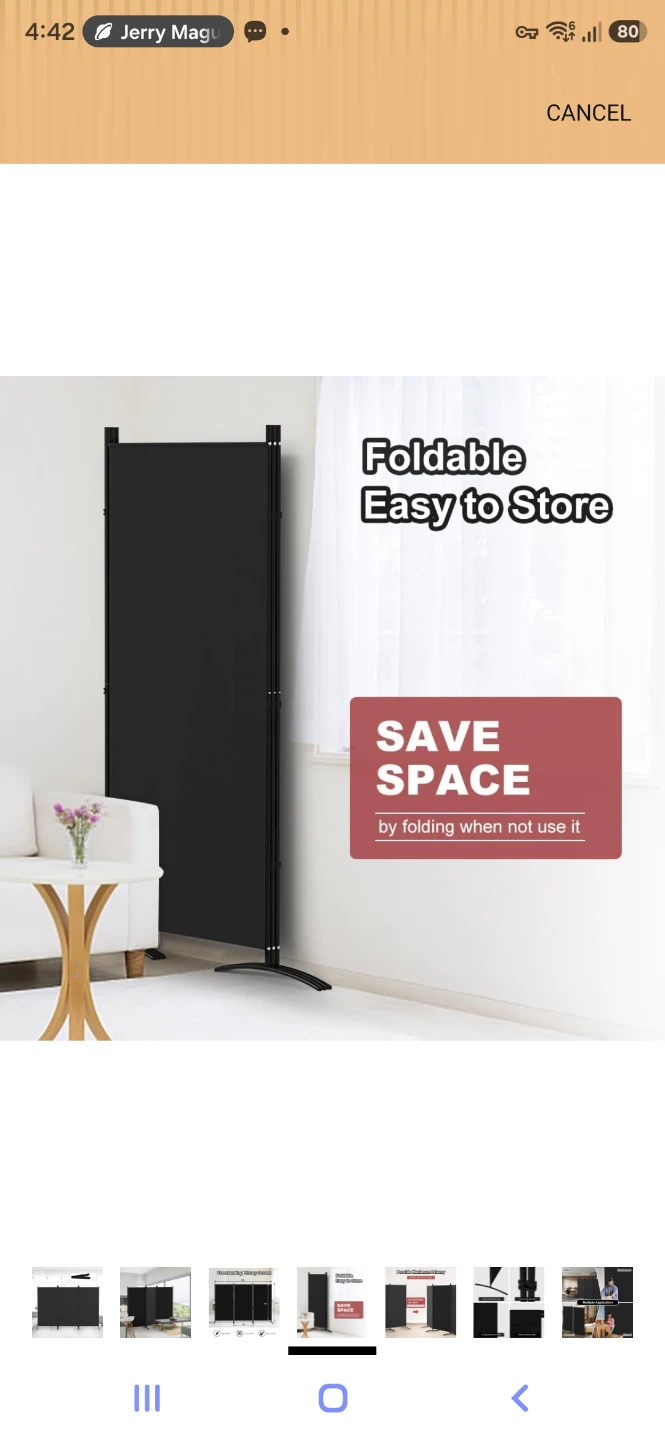 Freestanding Privacy Screen - 3 Panels, Black - photo 3