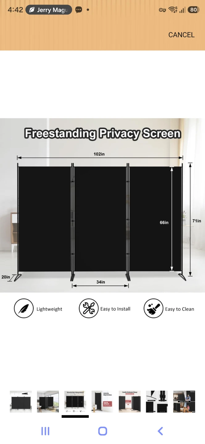 Freestanding Privacy Screen - 3 Panels, Black - photo 4
