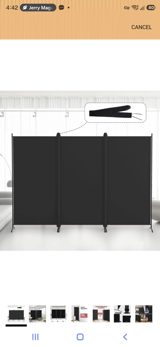 Freestanding Privacy Screen - 3 Panels, Black - photo 5