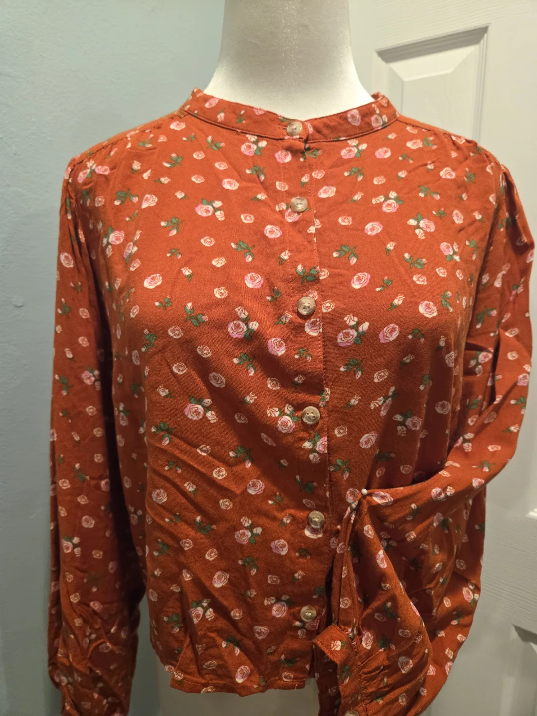 Rust Floral Button-Up Blouse