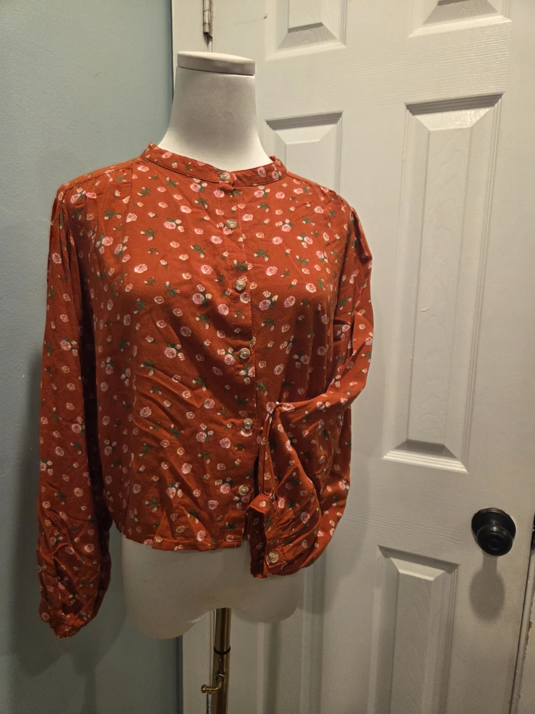Rust Floral Button-Up Blouse - photo 3