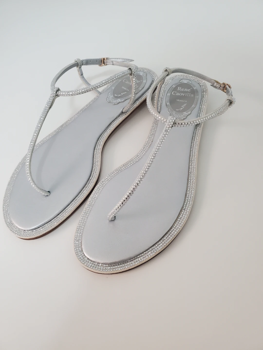Rene Caovilla Silver Embellished Thong Sandals - photo 2
