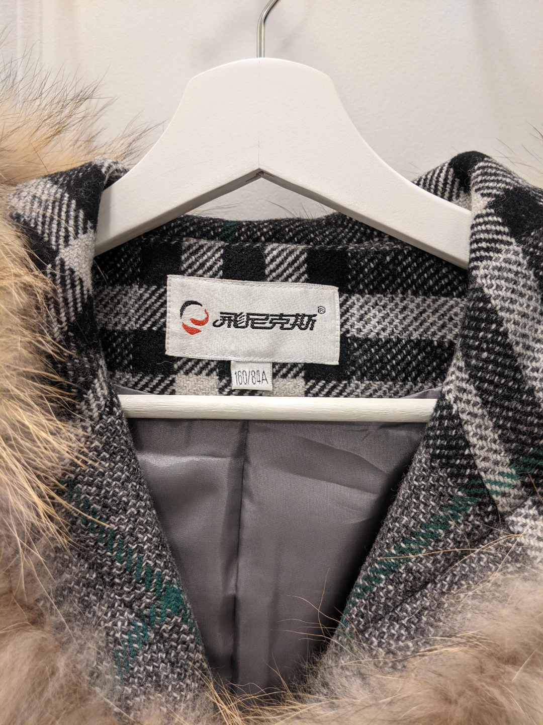Plaid Hooded Wool Blend Toggle Duffle Coat Faux Fur Trim - photo 4