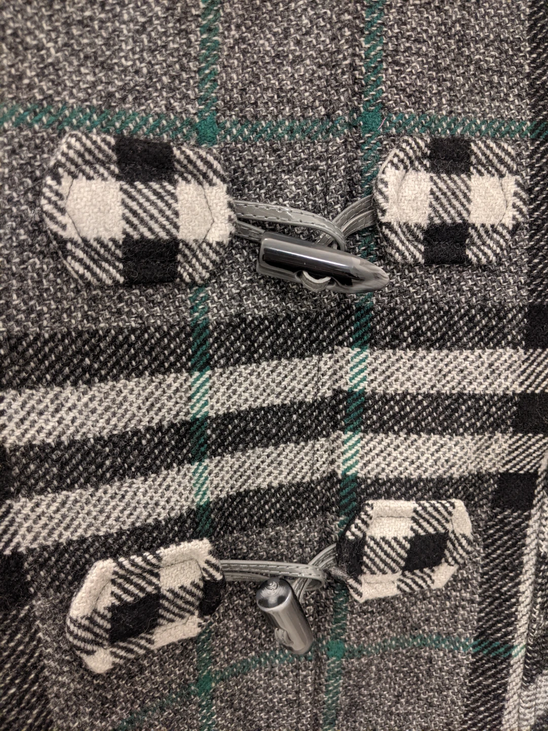 Plaid Hooded Wool Blend Toggle Duffle Coat Faux Fur Trim - photo 5