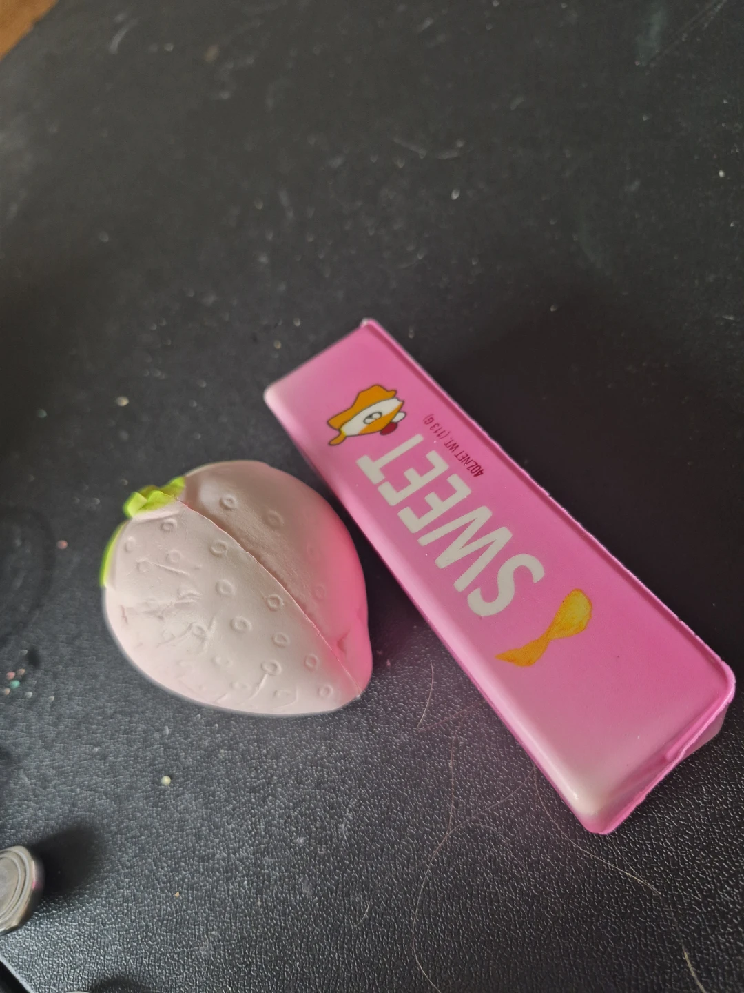 Pink Strawberry Shaped Eraser and SWEET Gum Pack