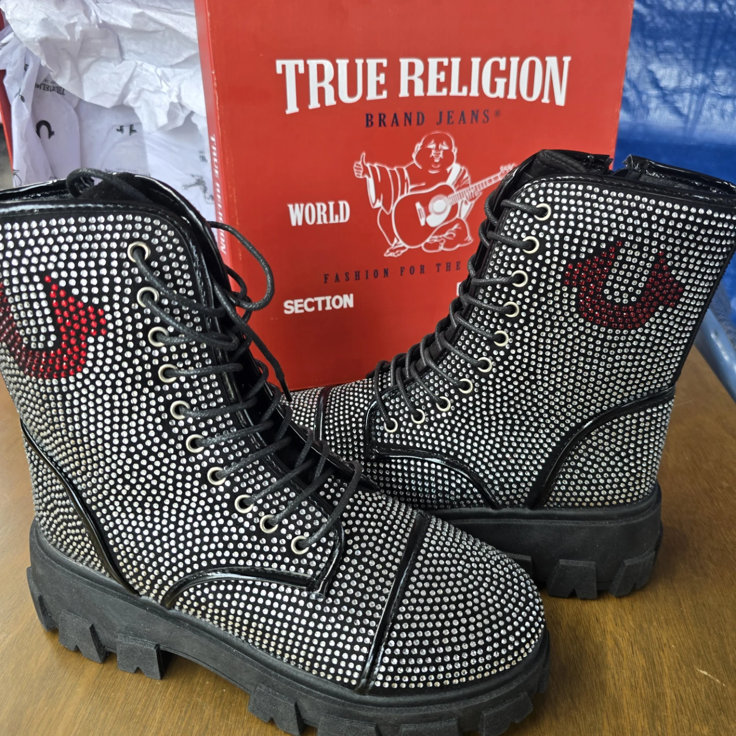 True Religion Black Rhinestone Combat Boots - photo 3