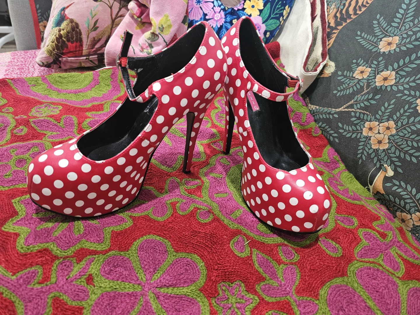 Red & White Polka Dot Heels - Size 8
