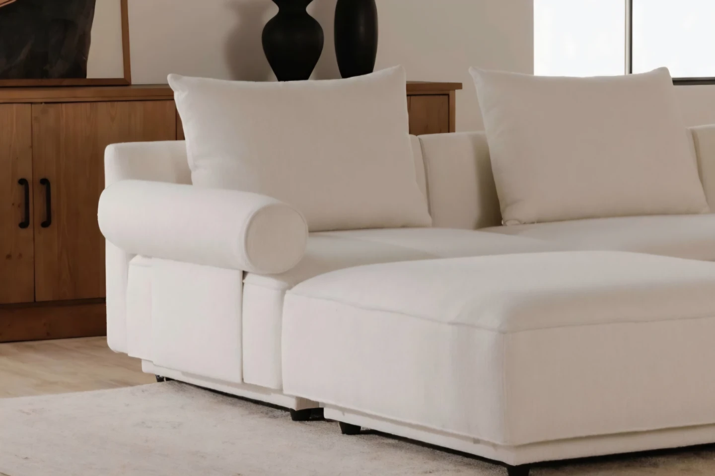 Cream Sectional Sofa Armchair with Ottoman
