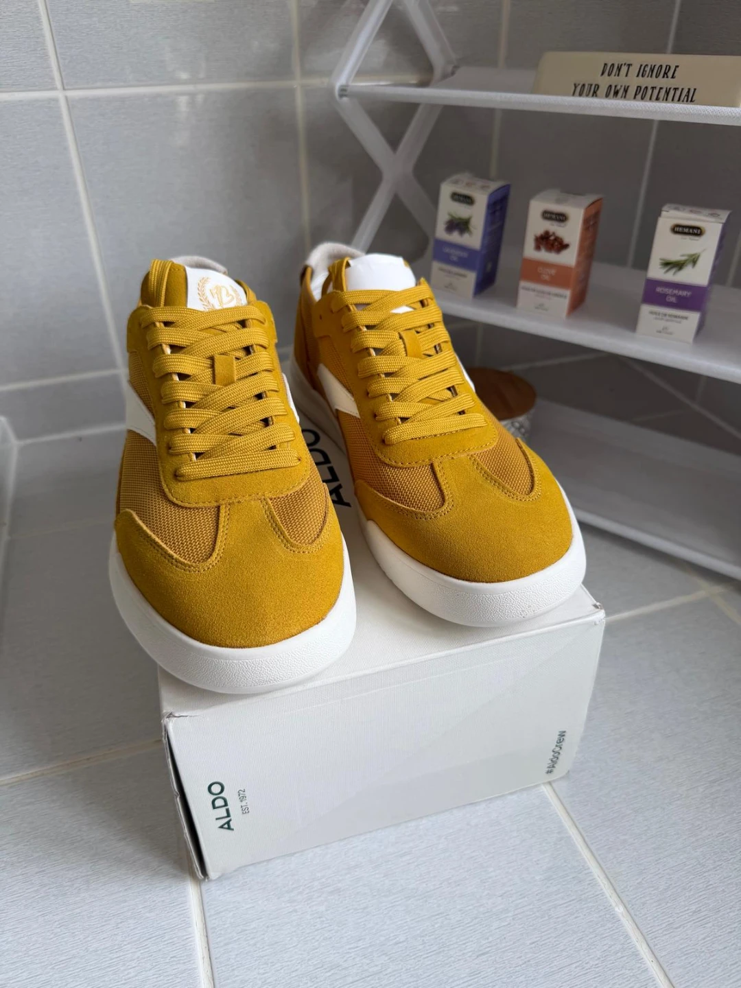 ALDO Men's Yellow Suede & Mesh Sneakers