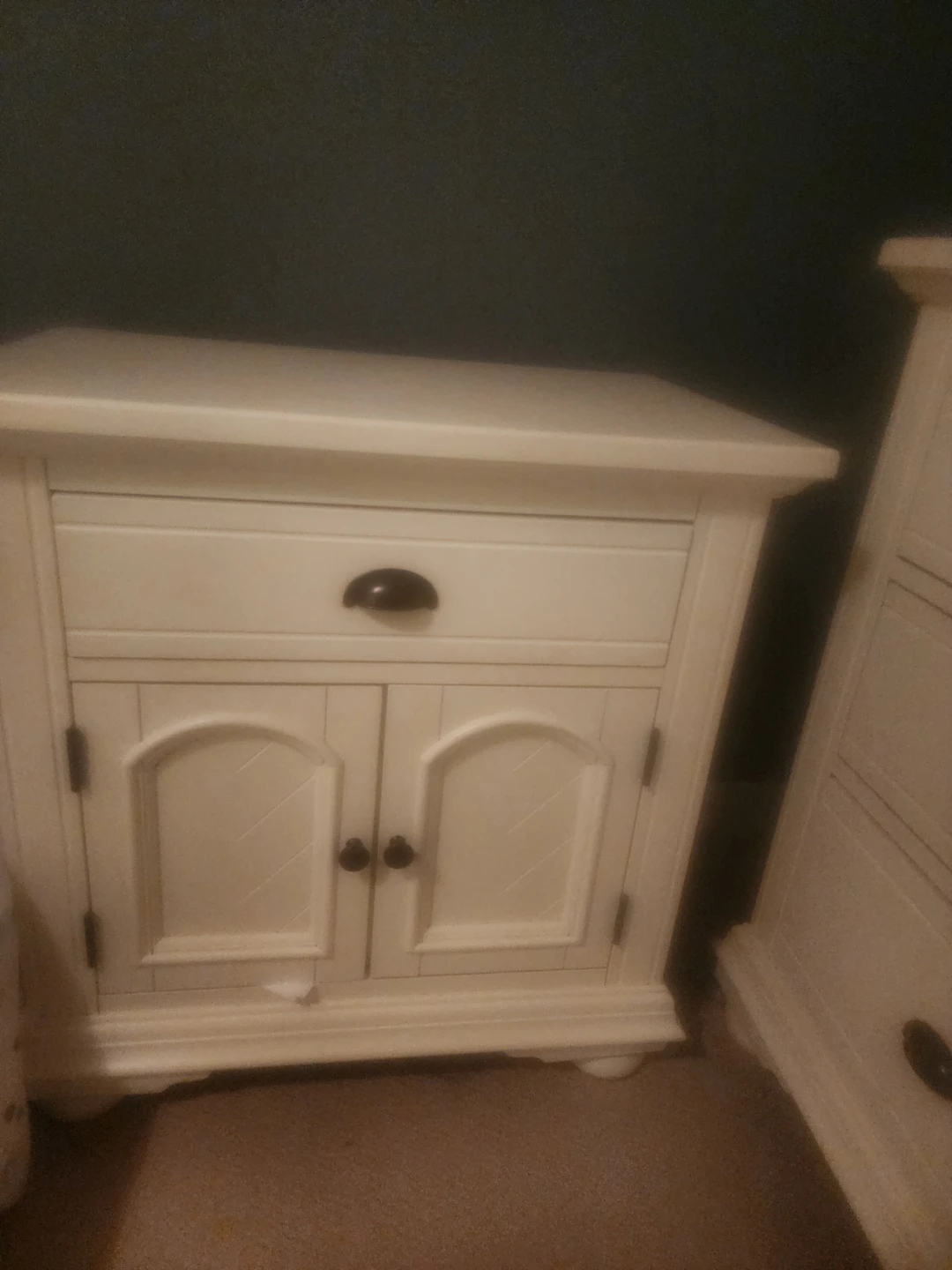 White Nightstand with Drawer and Cabinet