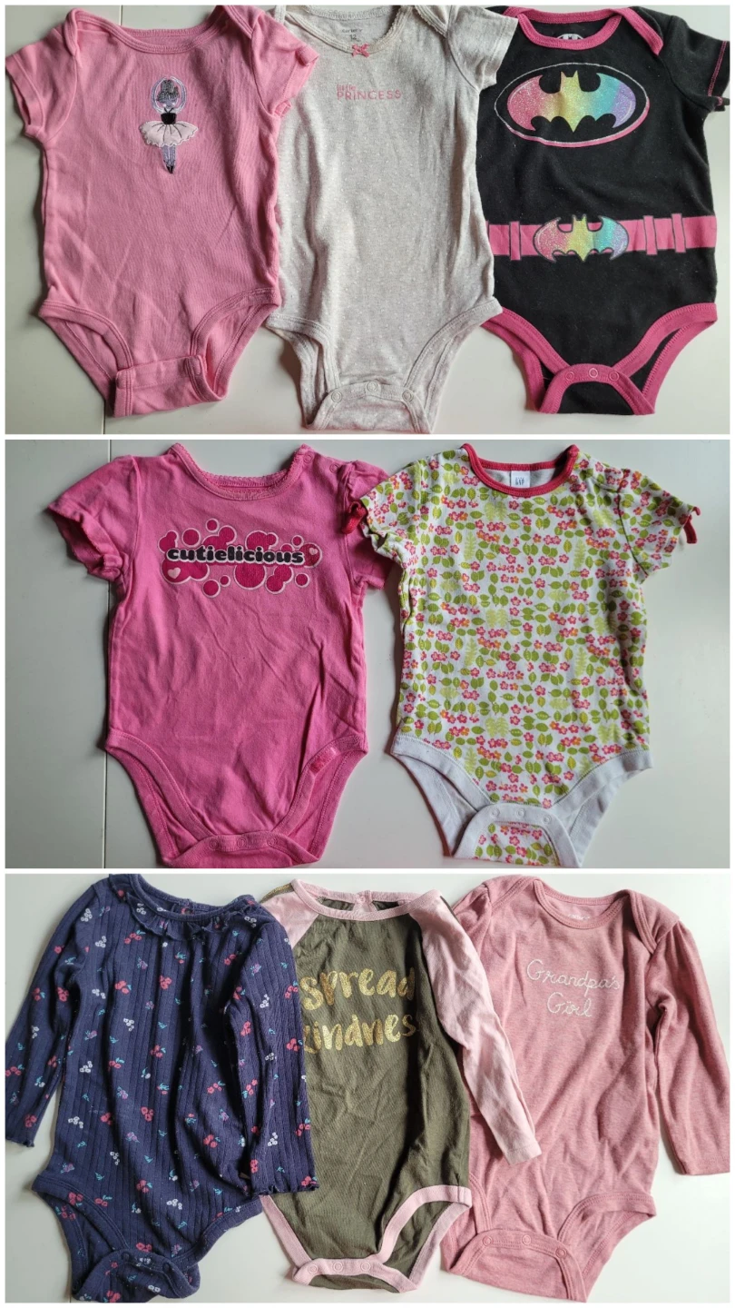 12M - Baby Girl Bodysuits Bundle - Carter's, Gap, Batman