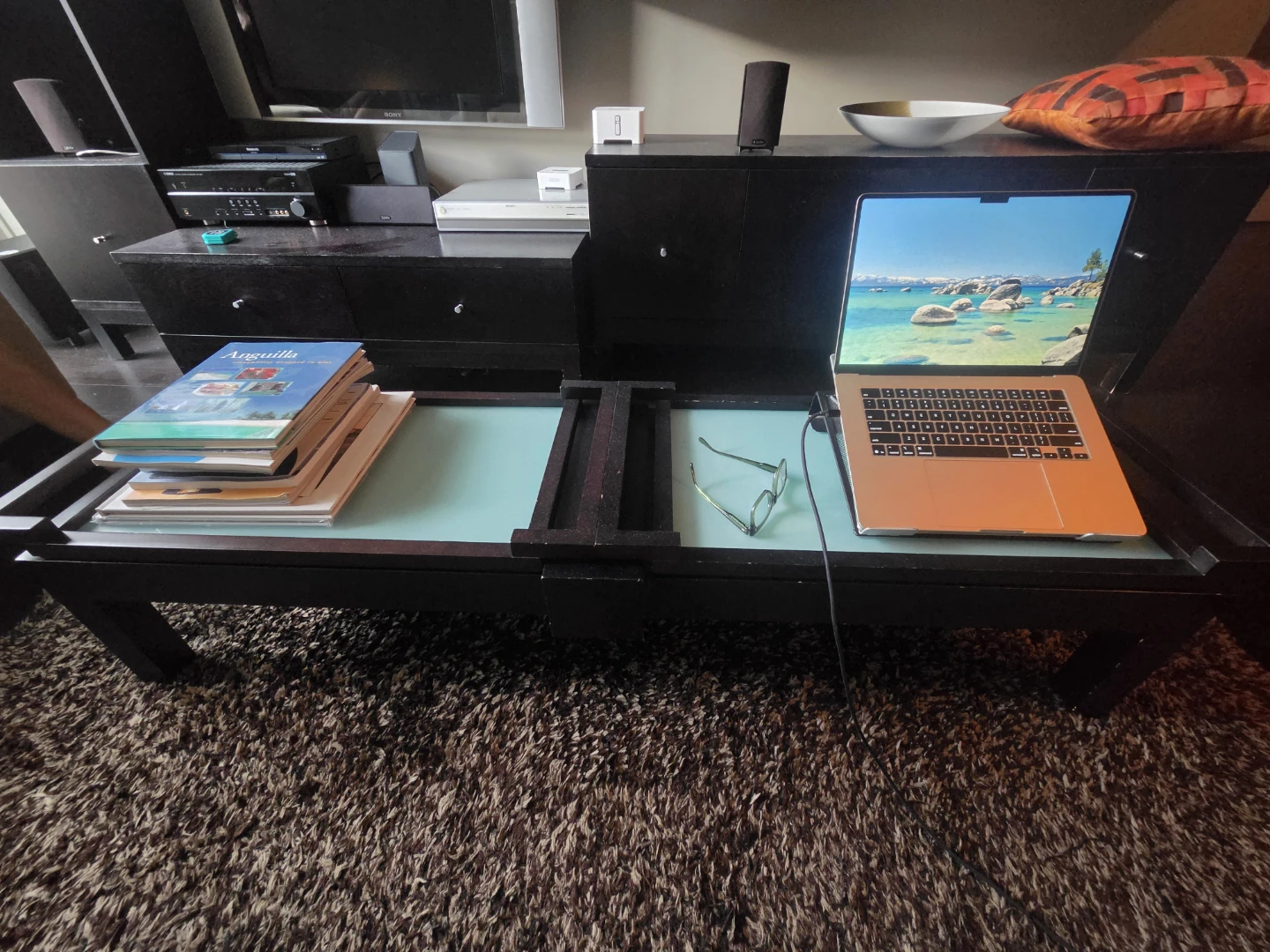 Modern Black Coffee Table with Frosted Glass Inserts - photo 3
