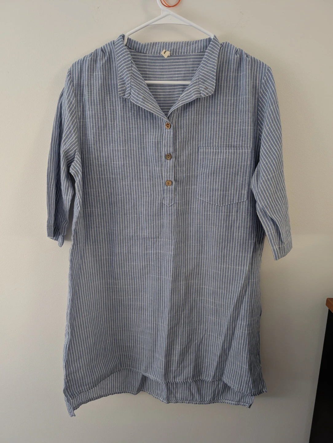 Lian Blue Striped Tunic Shirt Dress Summer Chic ptp 21"