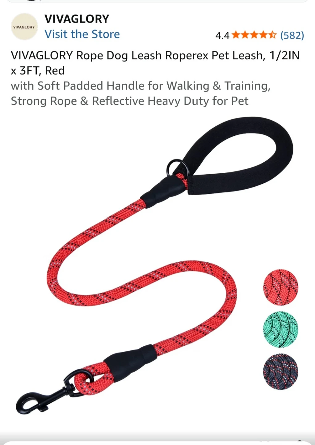 Rope Dog Leash - Red, 3FT