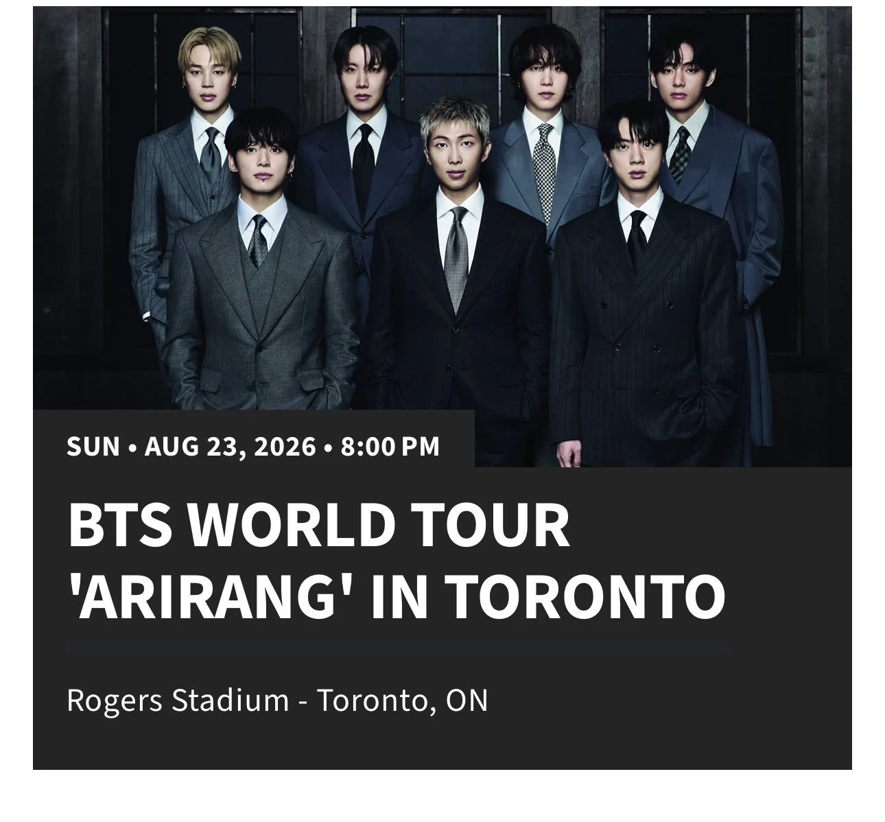 BTS WORLD TOUR 'ARIRANG' IN TORONTO Ticket