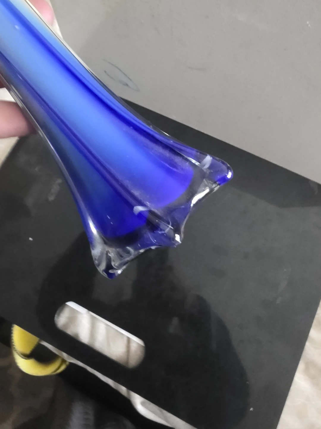 Blown Glass Vase Yellow, Blue and White - photo 3