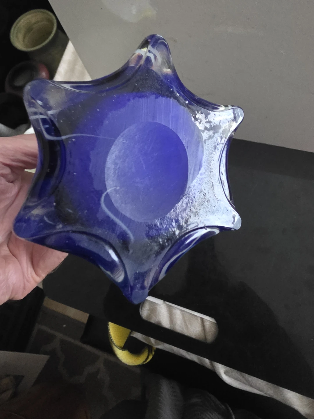 Blown Glass Vase Yellow, Blue and White - photo 4