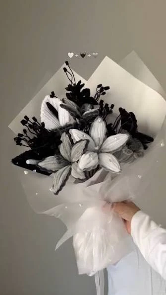 Nush handmade black and White pipe cleaner bouquet