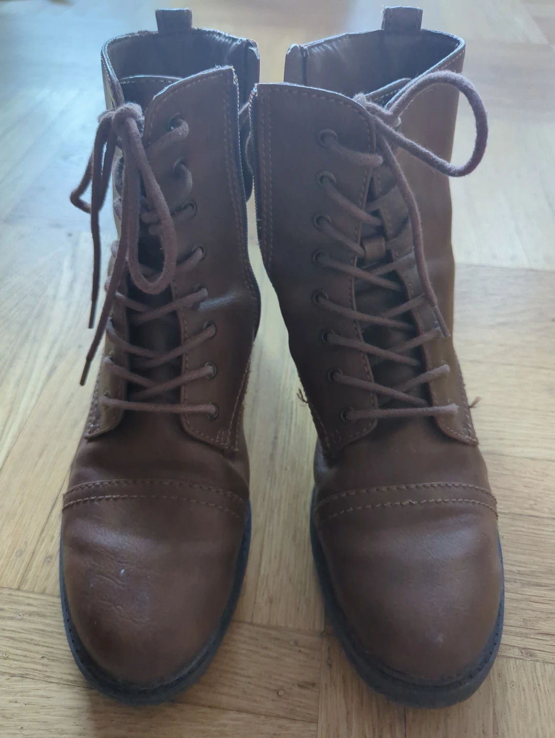 Brown Lace-up Combat Boots - photo 2