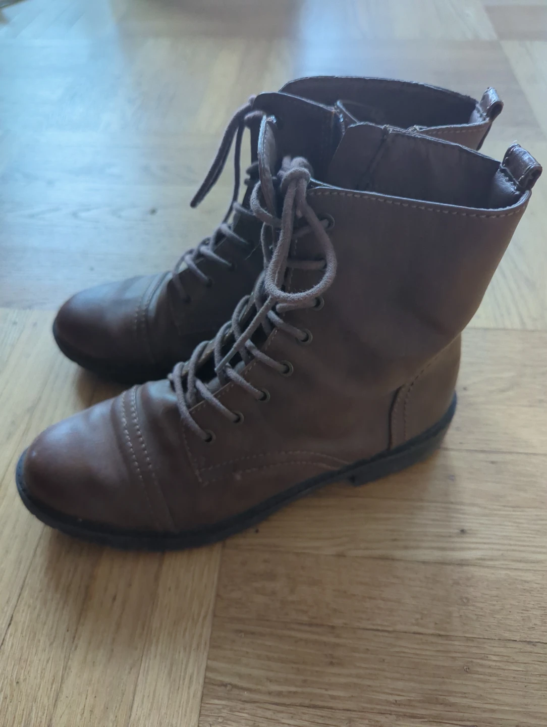 Brown Lace-up Combat Boots - photo 3
