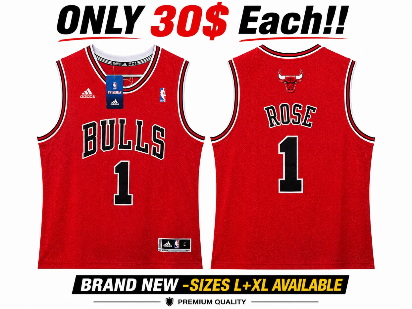 L+XL Adidas Derrick Rose Chicago Bulls Swingman Jersey