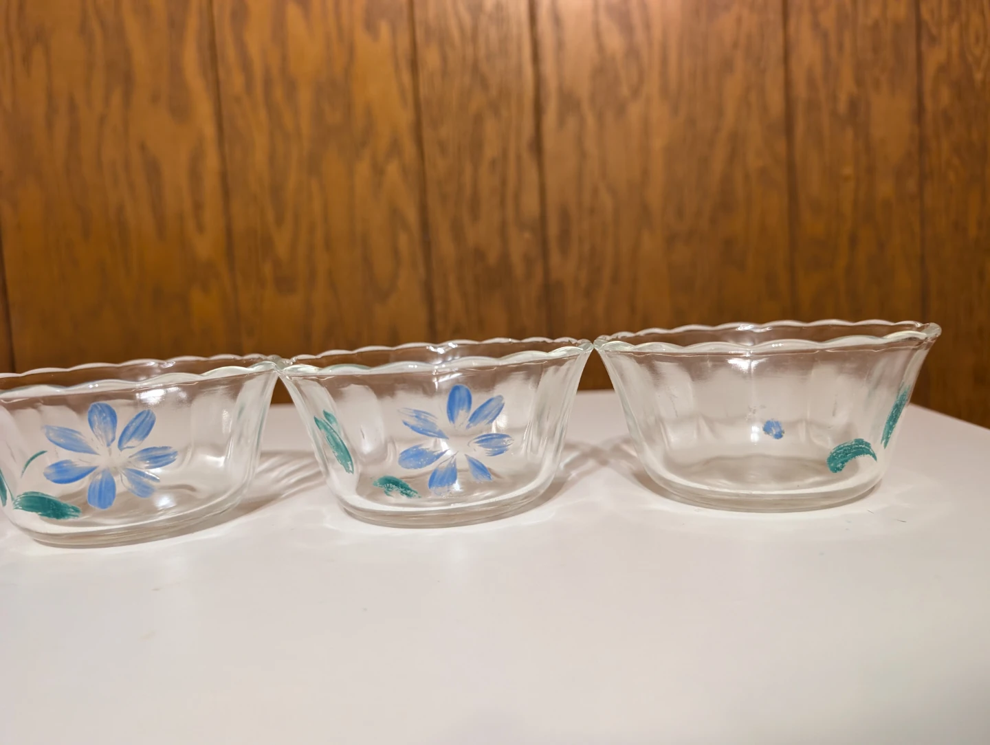 Fire-King Glass Custard Cups Set of 3 Blue Floral