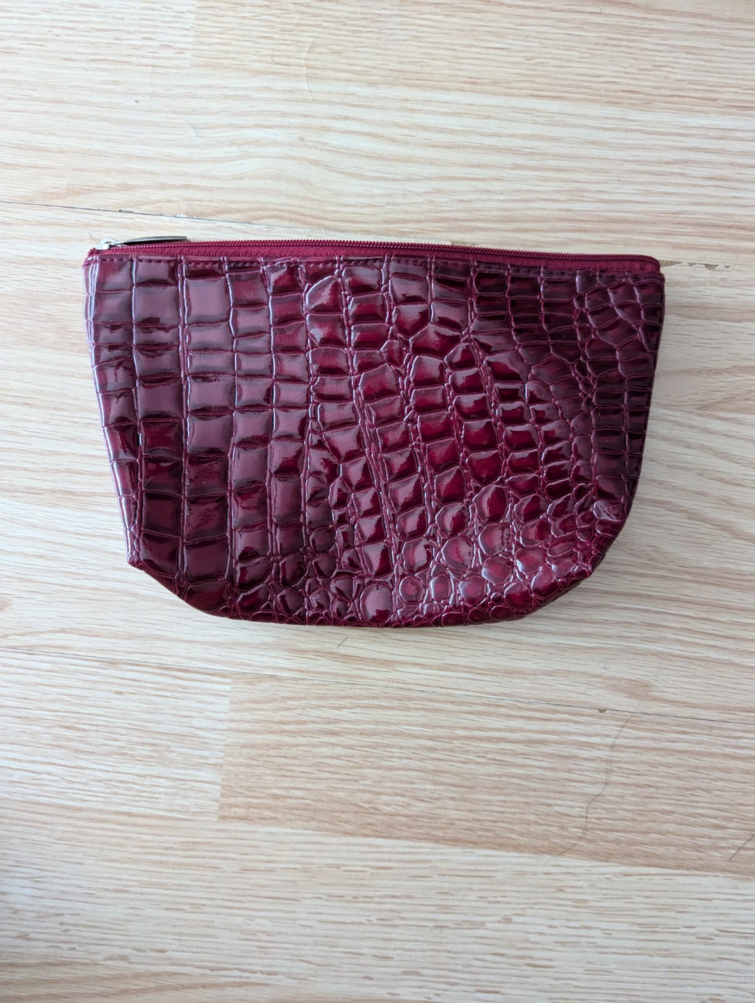 Lancome Burgundy Croc-Embossed Cosmetic Bag