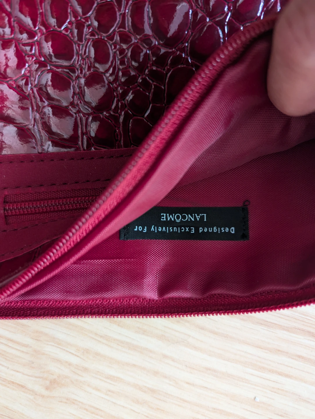 Lancome Burgundy Croc-Embossed Cosmetic Bag - photo 3