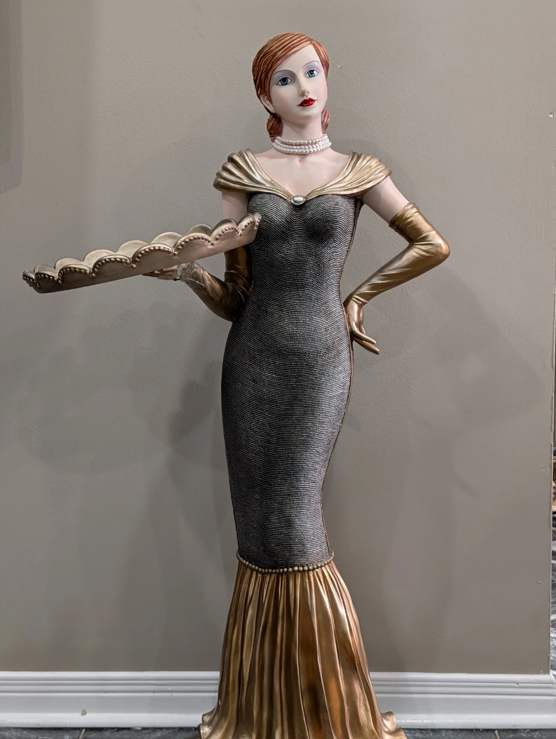 Art Deco Style Woman Serving Tray Statue