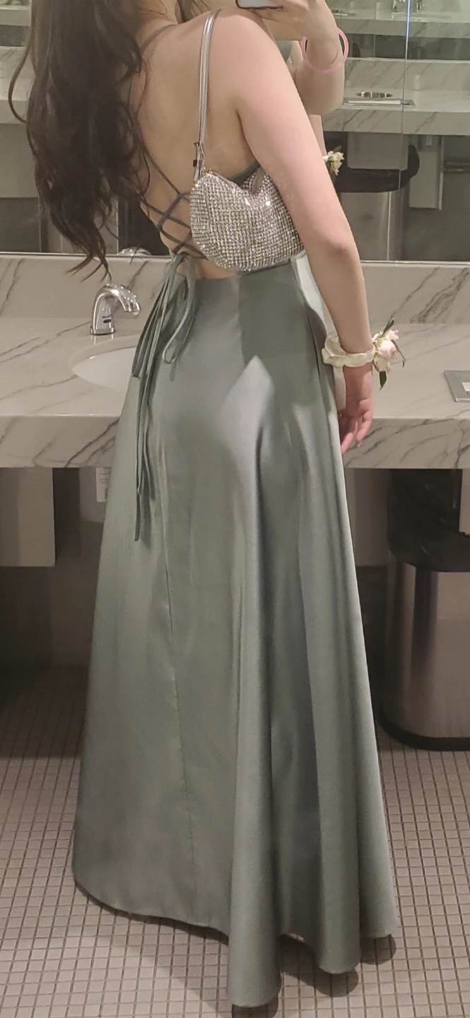 Sage Green Satin Maxi Dress with Pockets - photo 2