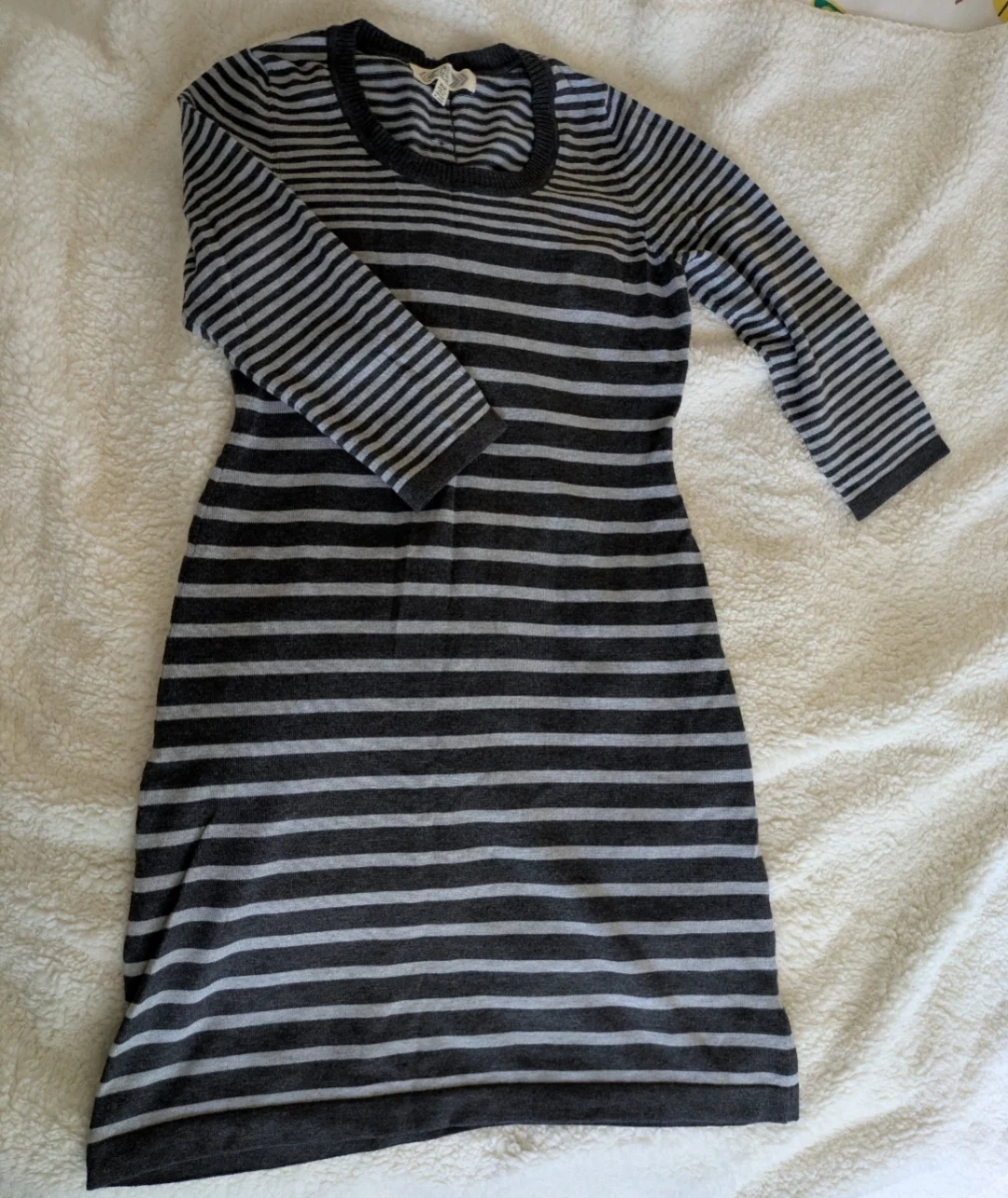 Grey Striped Long Sleeve Dress