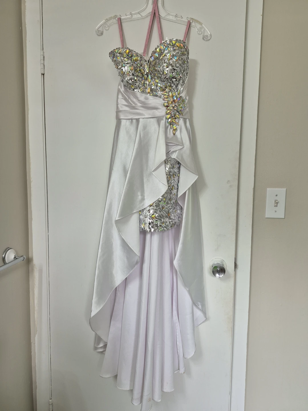 White Beaded Hi-Low Prom Dress